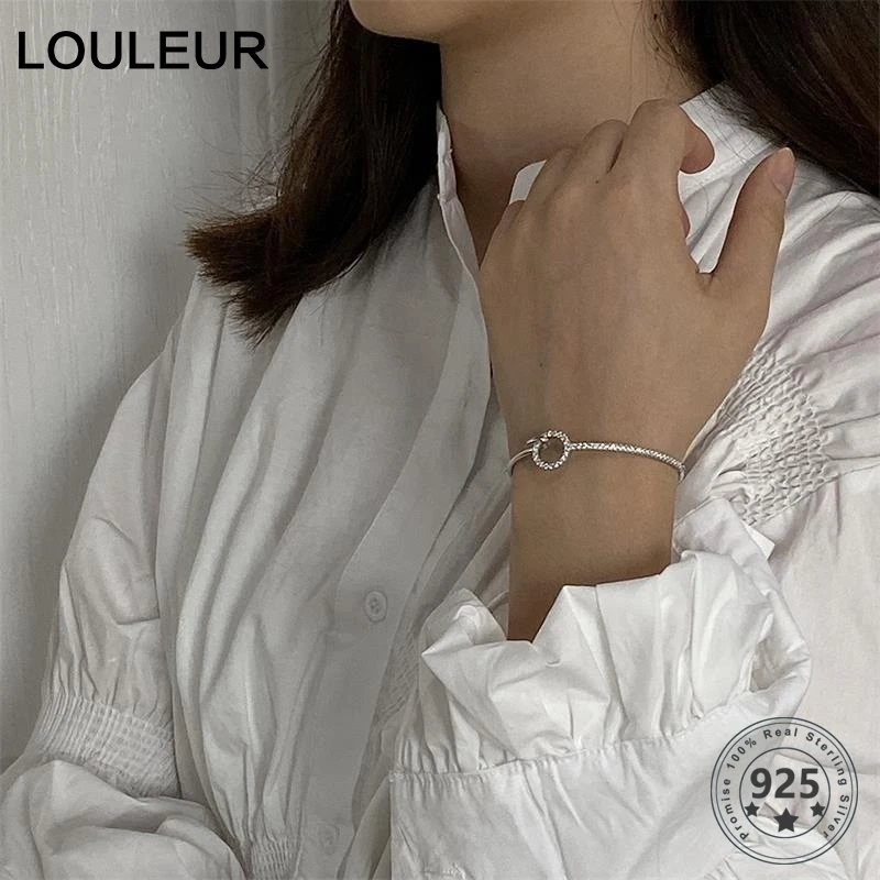 LouLeur 925 пробы Серебряный минималистичный браслет Женская мода циркон Открытые Браслеты для женщин винтажные серебряные ювелирные изделия фестиваль подарки