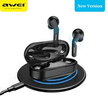 AWEI TWS بلوتوث V5.0 صحيح اللاسلكية شحن سماعات مع المزدوج هيئة التصنيع العسكري إلغاء الضوضاء HiFi 6D باس سماعة الألعاب التحكم باللمس(China)