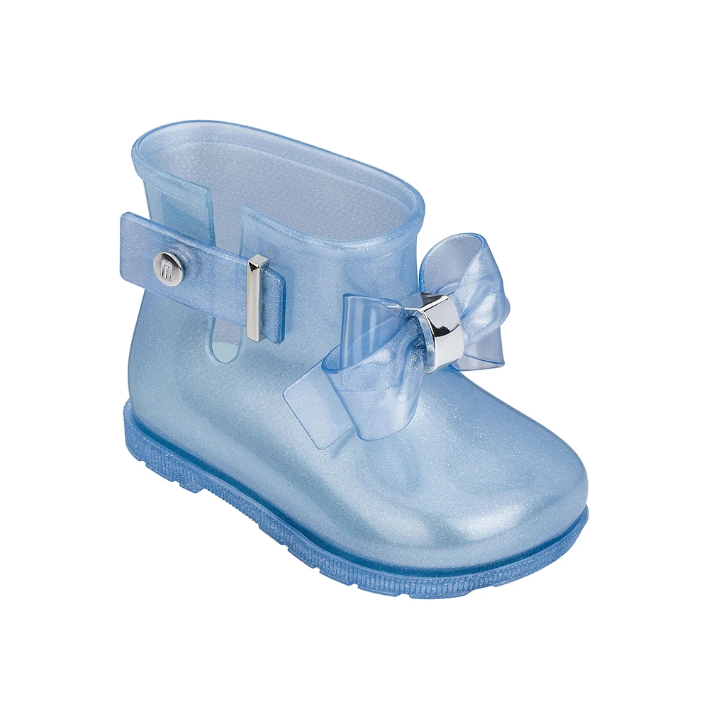 Mini Melissa/детские резиновые сапоги с бантом для девочек и мальчиков; Новинка года; детская обувь принцессы для малышей; Милая нескользящая обувь на плоской подошве для маленьких девочек - Цвет: Blue