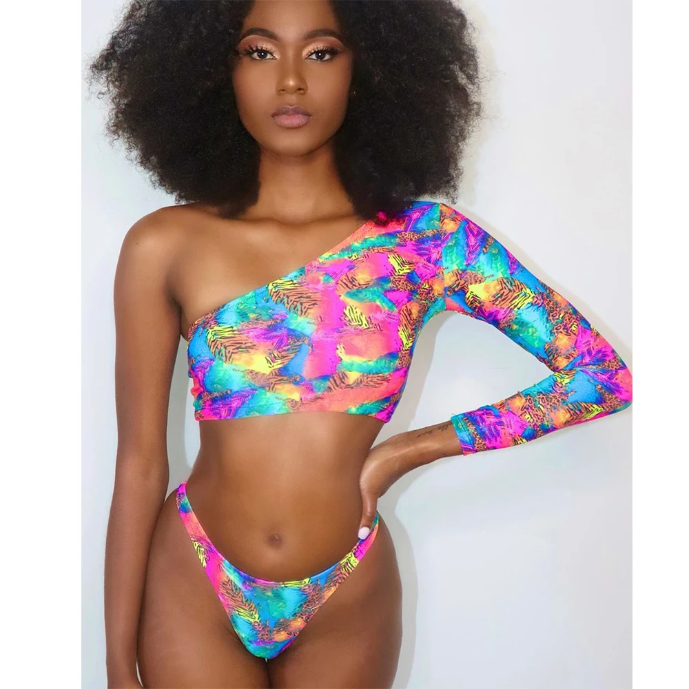 

Новинка 2021, пикантный купальник-бикини, женский купальник, бикини с длинным рукавом, купальные костюмы с бразильским принтом, летняя пляжная одежда, купальный костюм