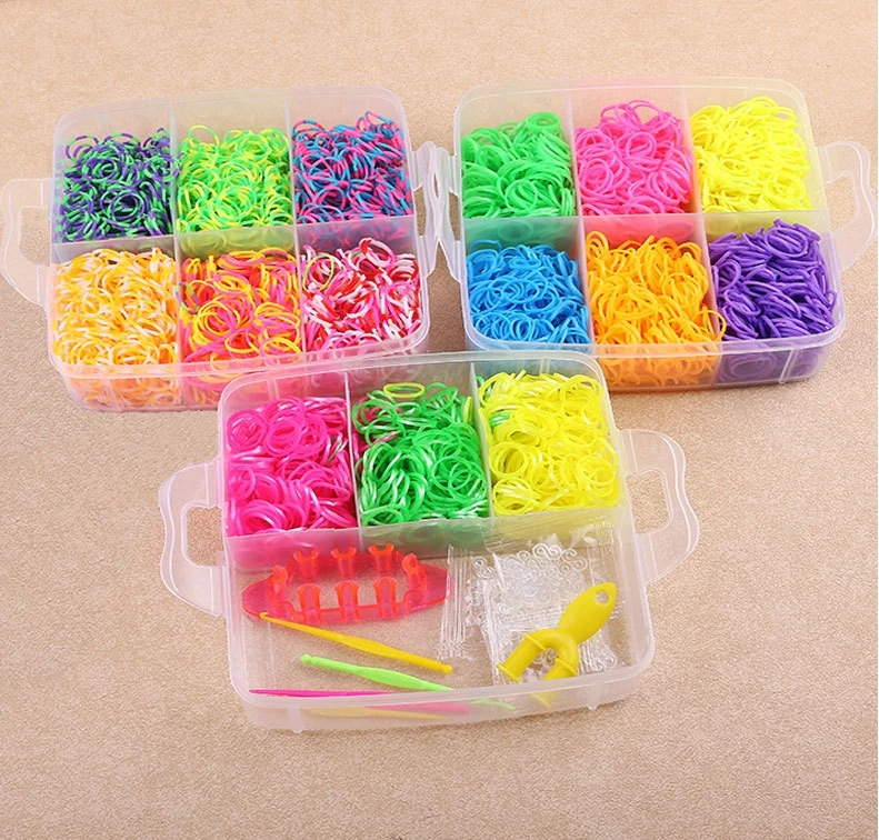 

5400pcs Rubber Loom Bands Kit Kids DIY Bracelet Silicone Bands 3 layer PVC BOX Family Kit Set Beads Toys Rainbow loom bands