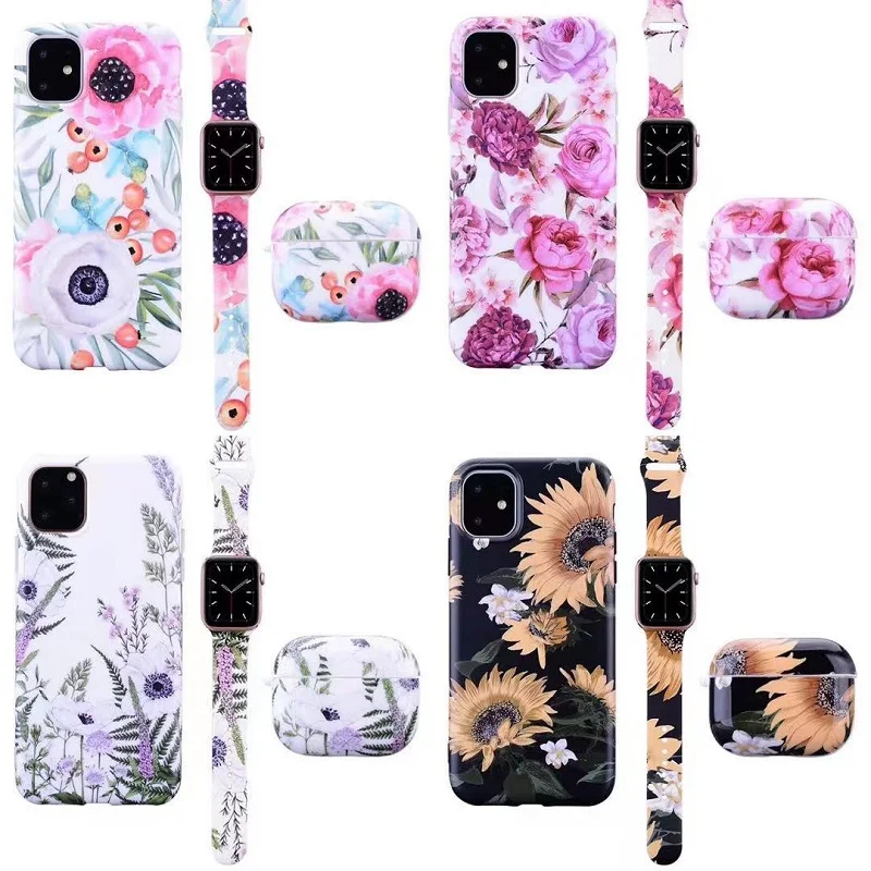 Lavender Sunflower Women's Phone Case Strap Earphone Set is suitable for Apple Watch 38 40 42 44mm iWatch series4 5 6 | Электроника