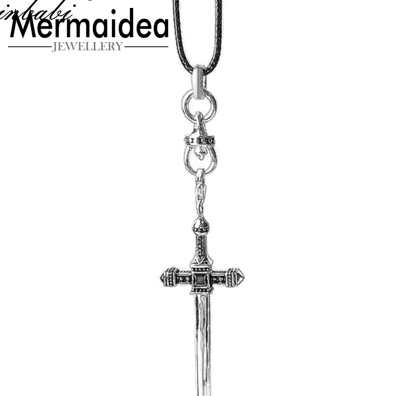 Ожерелье цепочка из кожи и шнурка Подарочный мужской меч модное винтажное