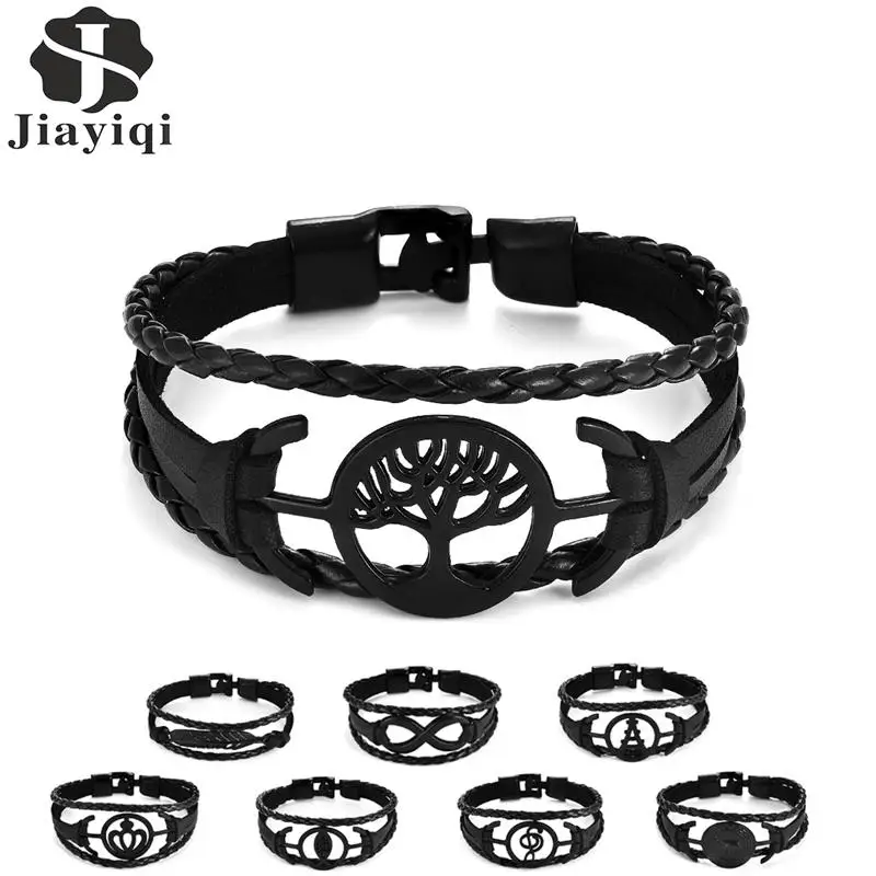 

Jiayiqi 2019 Multilayer Bracelet Men Casual Fashion Braided Leather Bracelet For Women Charm Bead Bracelet Punk Rock Men Jewelry