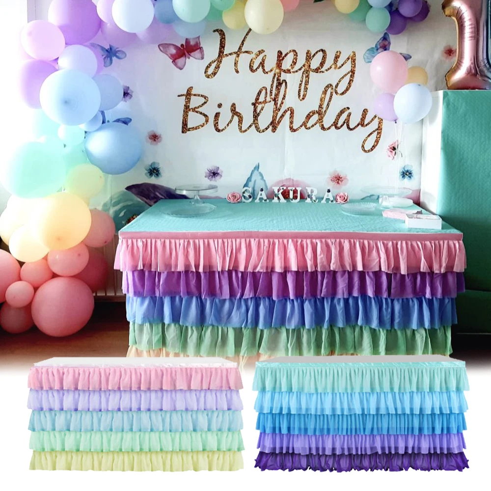 

Christmas Tulle Table Skirt Party Tutu Table Skirts for Baby Shower Favors Banquet Wedding Decor Stitching Color Table Skirts