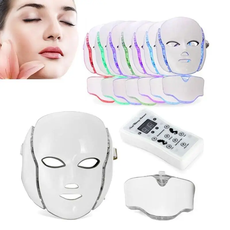 Foreverlily 7 Colors Light LED Facial Skin Care Mask With Neck Skin Rejuvenation Treatment Beauty Anti Acne Therapy Whitening
