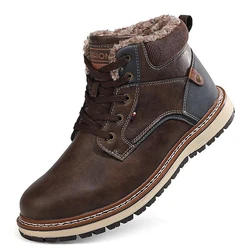 Bottines de neige en fourrure épaisse pour homme, chaussures de travail en cuir PU, imperméables, style rétro, nouvelle collection hiver 