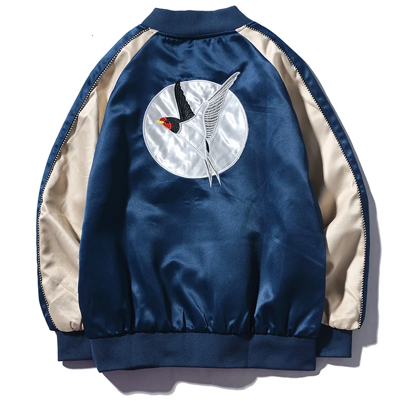 Оригинальные двухсторонние бейсбольные куртки с вышивкой; коллекция года; сезон осень-зима; разноцветная стеганая куртка с рисунком пчелы для влюбленных; S-3XL - Цвет: Синий