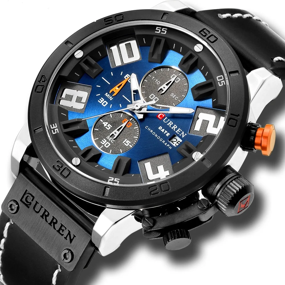 Роскошные Для мужчин кварцевые часы Мода Для мужчин Водонепроницаемый кожаный ремешок цифровые часы хронограф спортивные часы Relogio Masculino - Цвет: WN