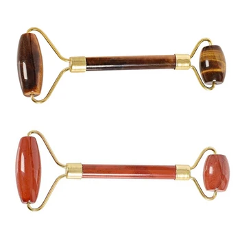 

2 Pcs Jade Stone Facial Massage Roller Jade Face Anti Wrinkle Body Head Health Care Tools, Red Jasper & Tiger Eye Color