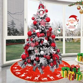 

Christmas Deer Cart Tree Skirt Tree Rug Christmas Apron Red Linen Leg Tree Base Skirt Decoration Elk Round Carpet 100cm