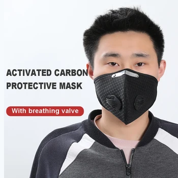 

In Stock Activated Carbon Face Mask With 5 Layer Filter Mouth Mask With 2 Breathing Valve Black Breathable Cycling Mouth Cover