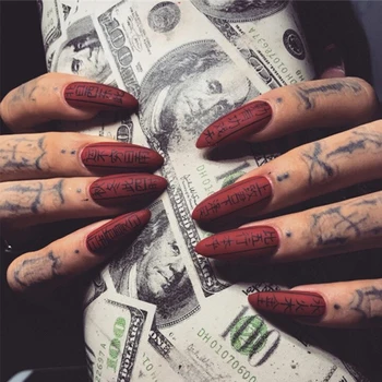 

25pcs/Set Full Stiletto Nail Art Tips Full Finished European Long Red Matte False Nails Beauty Artificial Fake Nails with Glue