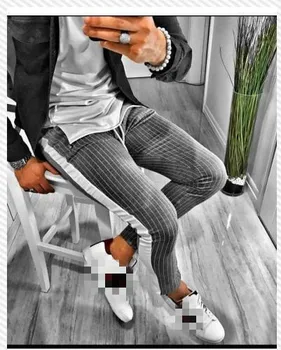 

High Waist Hip Side Striped Patchwork Pantalones Male Loose Casual Straight Trousers Spring Sport Casual Pants Men Clothes