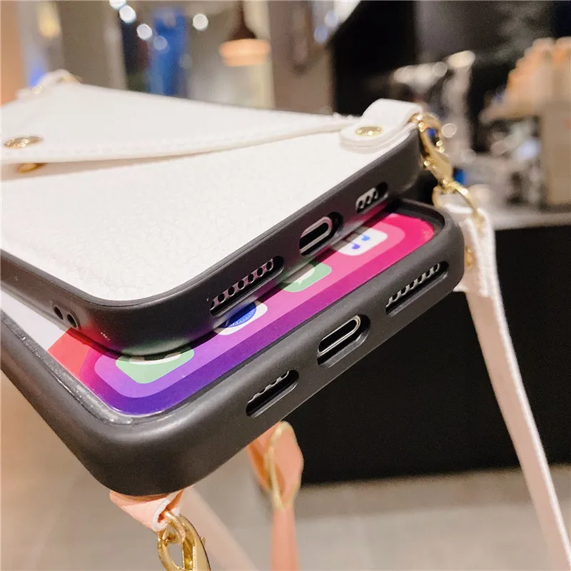 Wallet shoulder strap phone case for iphone 13 13Pro 12 11 Pro XS Max SE X XR 7 8 Plus chain lady leather pocket lanyard cover apple iphone 13 pro max case