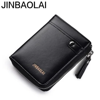

JINBAOLAI Brand Men's Leather Wallet Men Zipper Round Wallets Casual Credit ID Cardholder Purse Coin Bag Cartera Mujer