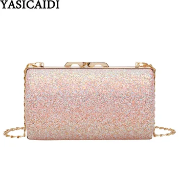 

YASICAIDI Summer Frame Crossbody Bags For Women 2020 Fashion Sequins Gold Chain Shoulder Bag Fashion Girls Bucket Messenger Bags