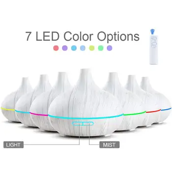 

550ml Electric Humidifier Essential Aroma Oil Diffuser Ultrasonic Air Purifier Mini Mist Maker 7 Colors LED Light Remote Control