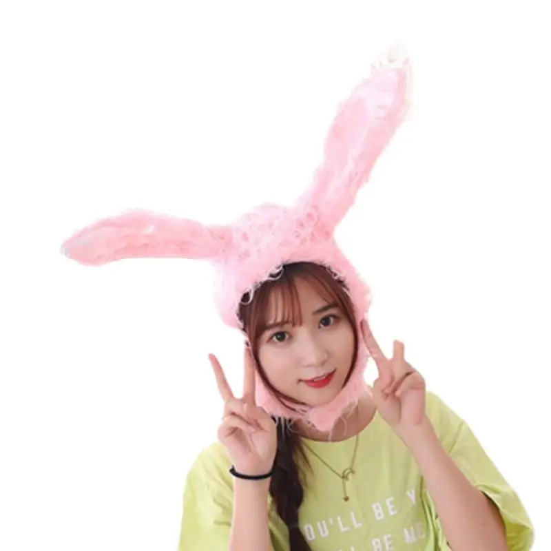 PK Japanese Sweet Women Girls Funny Long Bunny Ears Cap Winter Warm Fluffy Plush Cosplay Costume Animal Hood Hat Party Photo Props - Цвет: PK