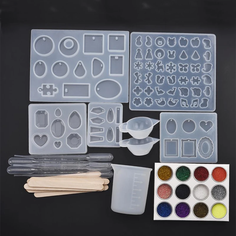 

Silicone Resin Jewelry Molds Earrings Pendant Cabochon Geometric Round Heart Square Shaped Resin Jewelry Making Tools Set