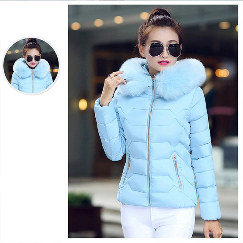 YMING Fashion Winter Down Jackets Women Puffer Warm Parks with Hooded Detachable Fur Collar Female Coat Cotton Outwear Clothes