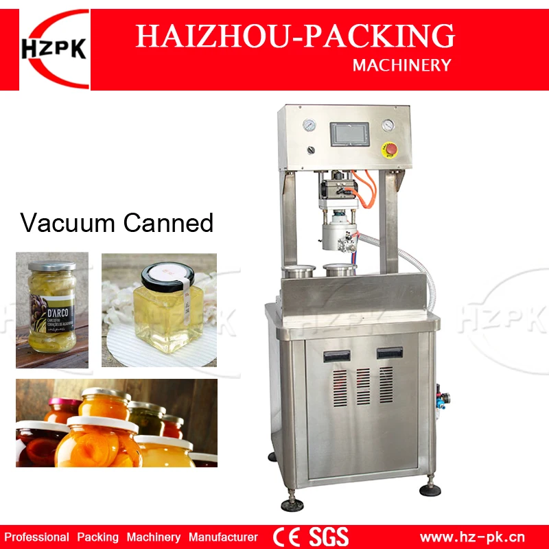 HZPK China Semi Automatic Vacuum Screw Double Chambers Capping Sealing Machine For Vial Glass Bottle Jar Metal Cover