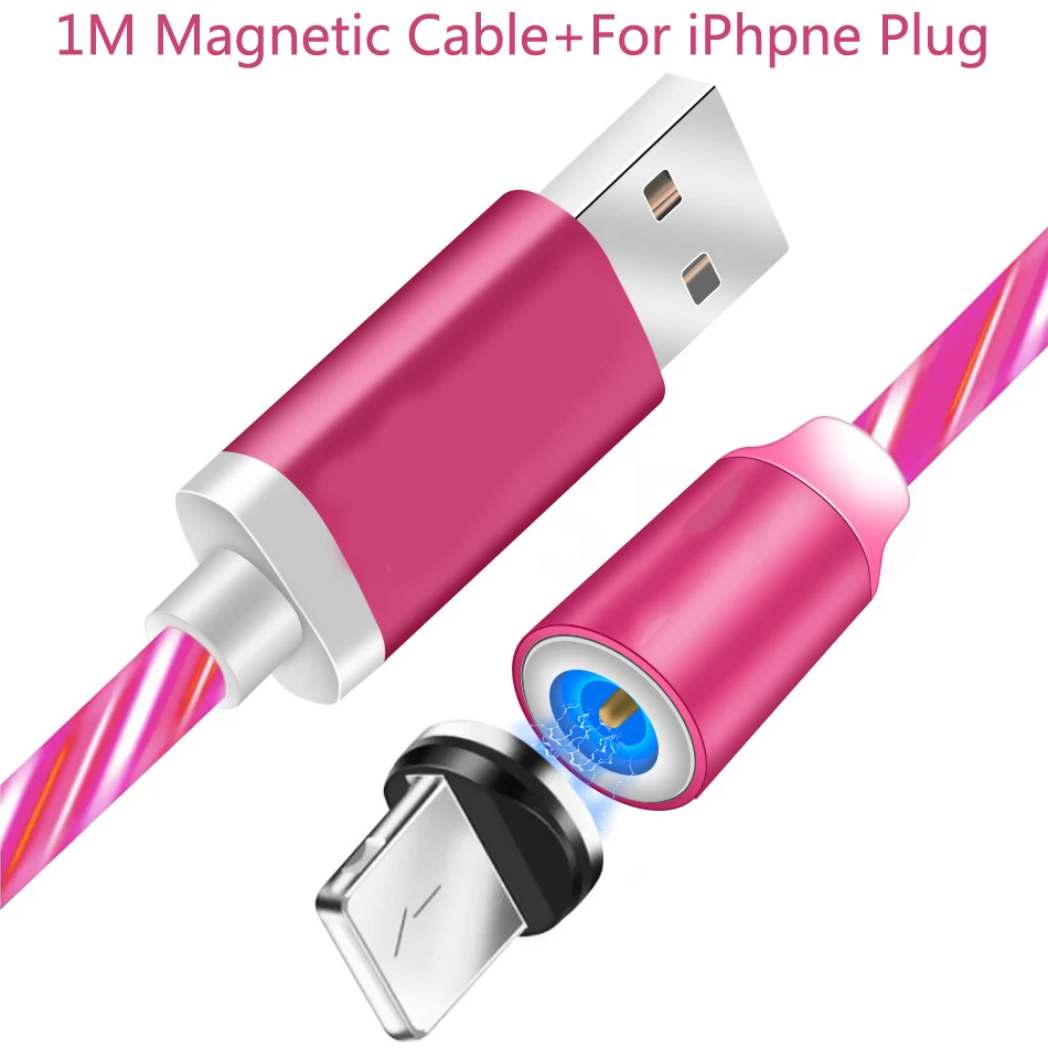 Магнитный кабель, светящийся, Тип C, Micro usb кабель для зарядки iPhone 7 8 huawei P20 P30 mate 20 Honor 7A 7C 7S 8X 8A кабель - Цвет: For iPhone Red