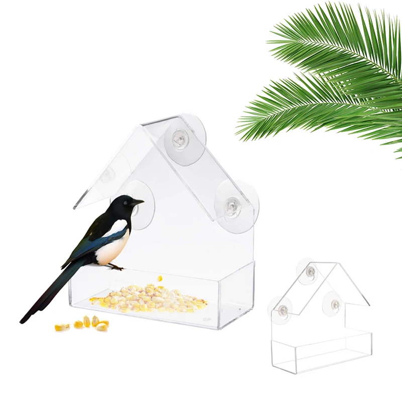 

Transparent Glass Showcase Bird Feeder Hotel Table Seeds Peanut Suction Pendant Adsorption Feeder House Type Bird Feeder