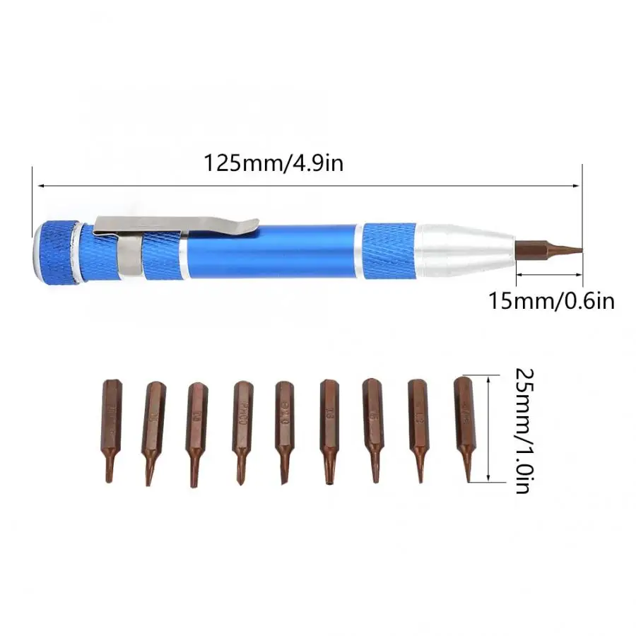 Алюминиевая ручка+ S 2 стальные биты 9 в 1 портативная ручка стиль алюминиевая отвертка набор точный инструмент для ремонта мобильных телефонов
