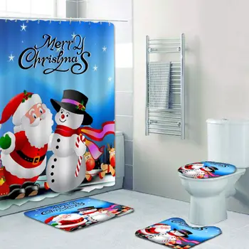 

Christmas 3D Digital Printing Happy Shower Set Bathroom Shower Curtain Bathroom Base Mat Toilet Mat Floor Mat