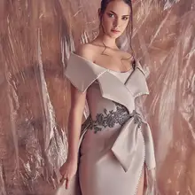 Бледно-розовый с открытыми плечами короткий рукав на выпускной, платье на выпускной вечер строгое длинное вечернее