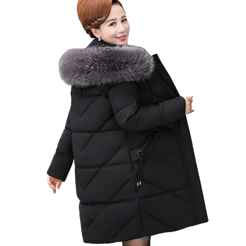 

Middle aged female winter parkas plus size XL-5XL down cotton jacket women hooded fur collar thicken cotton-padded jackets A2933