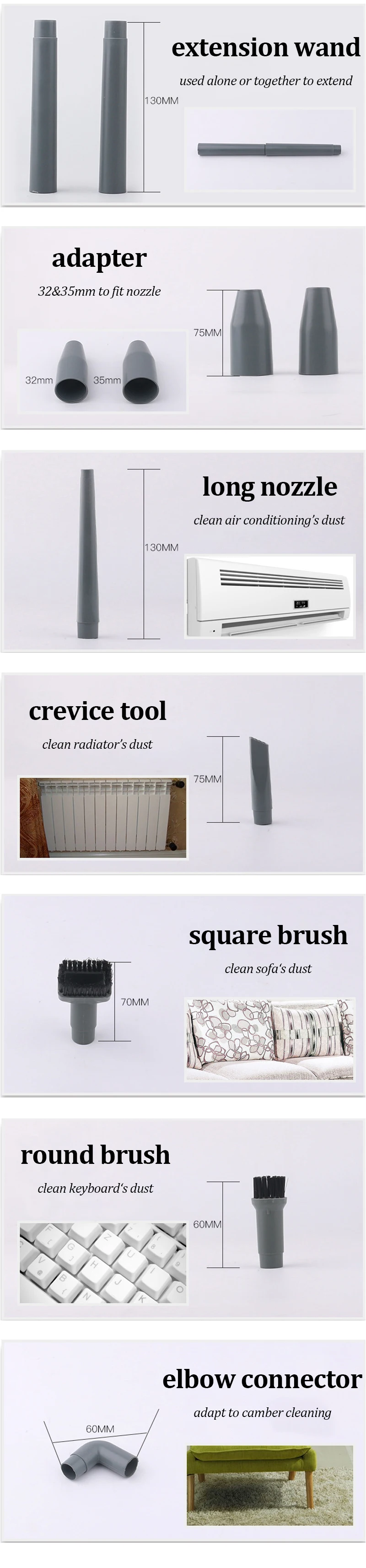 Universal Vacuum Nozzle Suction Brush Head for 32mm 35mm 1 1/4in 1 3/8in Vacuum Cleaner Accessories Crevice Tool for Bed Sofa