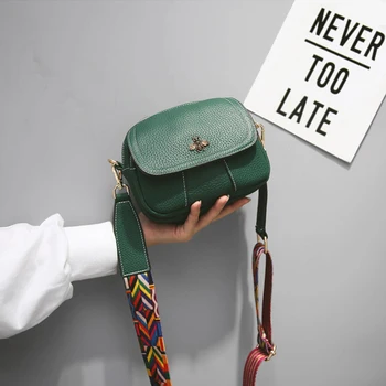 

Vintage Small Green Bee Women Bag Mini Lychee Leather Handbags Wide Strap Bee Shoulder Bag Small Flap Crossbody Bags For Women