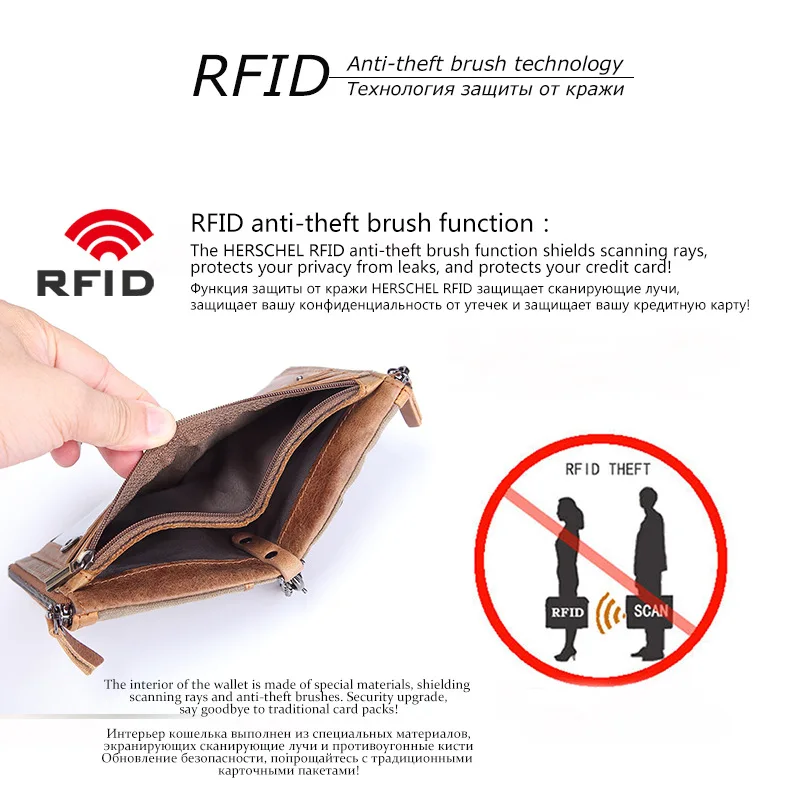 Мужской кошелек из натуральной кожи с Rfid, короткая цепочка, брезентовый мужской роскошный бизнес кошелек, кредитная карта, доллар, Portomonee Carteria