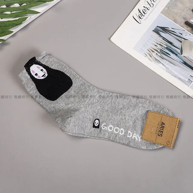 Cartoon Cat Cute Socks Women No Face Man Sock Totoro Funny Fashion Anime Spring Autumn Sweat Absorption Gray Classic Cotton Sock 404