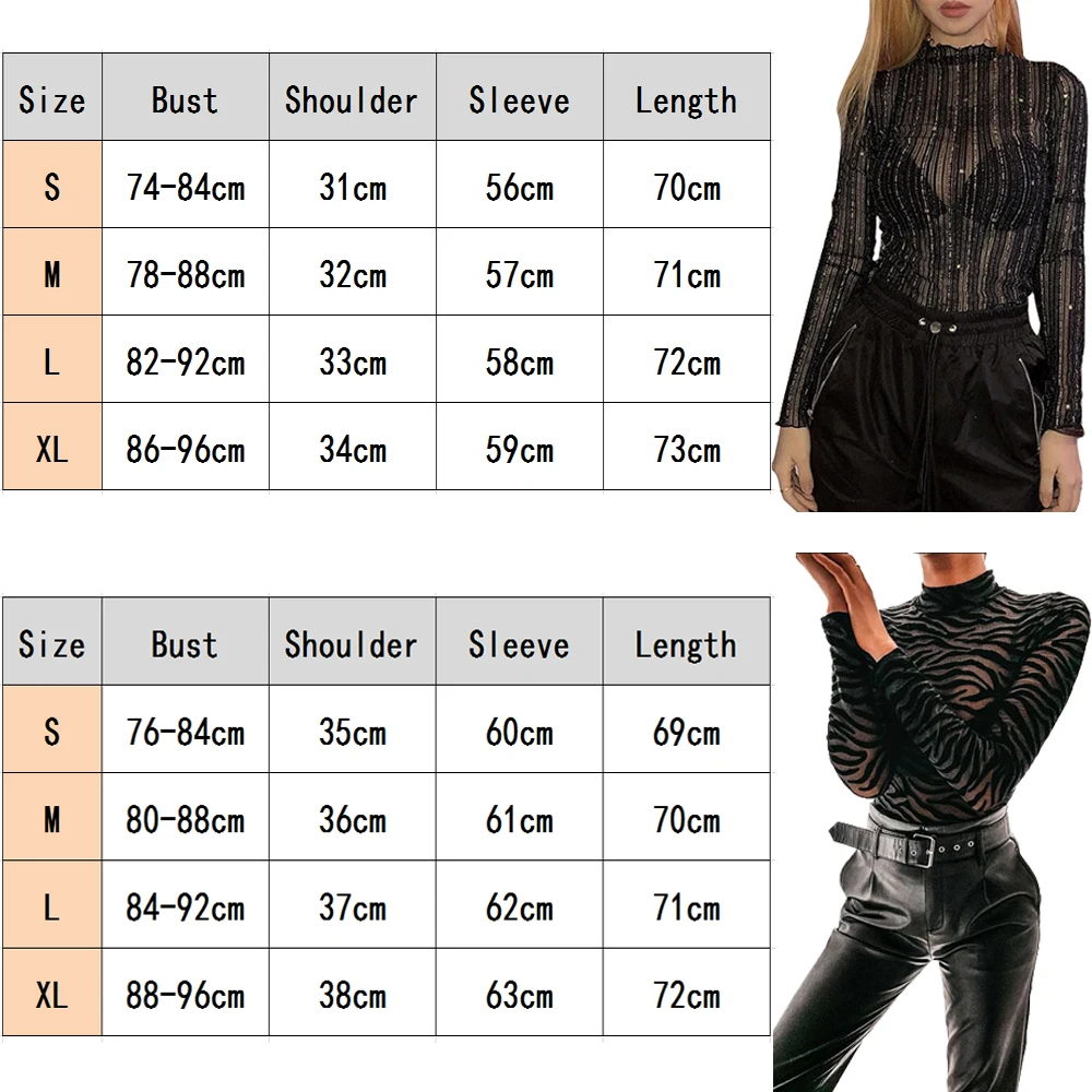 Brand New Women Sexy Perspective Bodysuits Long Sleeve High Ruched Neck Zebra Striped See-through Bodysuit Tops Jumpsuits