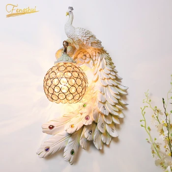 

Nordic Luxury White LED Wall Lamp Colorful Peacock Crystal Wall Light Bedroom Bedside Resin Wall Sconce Lamp Industrial Decor
