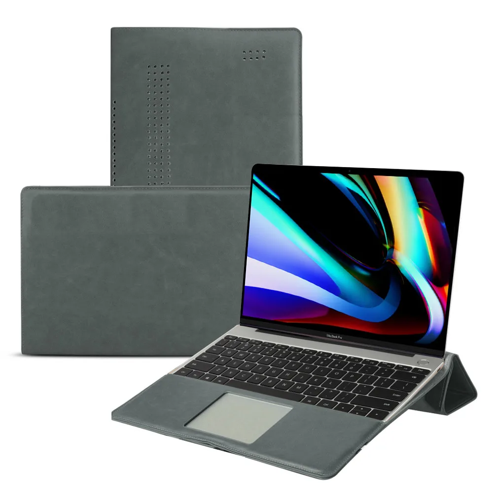 Чехол для ноутбука MacBook Pro 16 дюймов из искусственной кожи чехол для ноутбука флип-защита для угла с кронштейном сумка для ноутбука MacBook Pro 16 - Цвет: Армейский зеленый