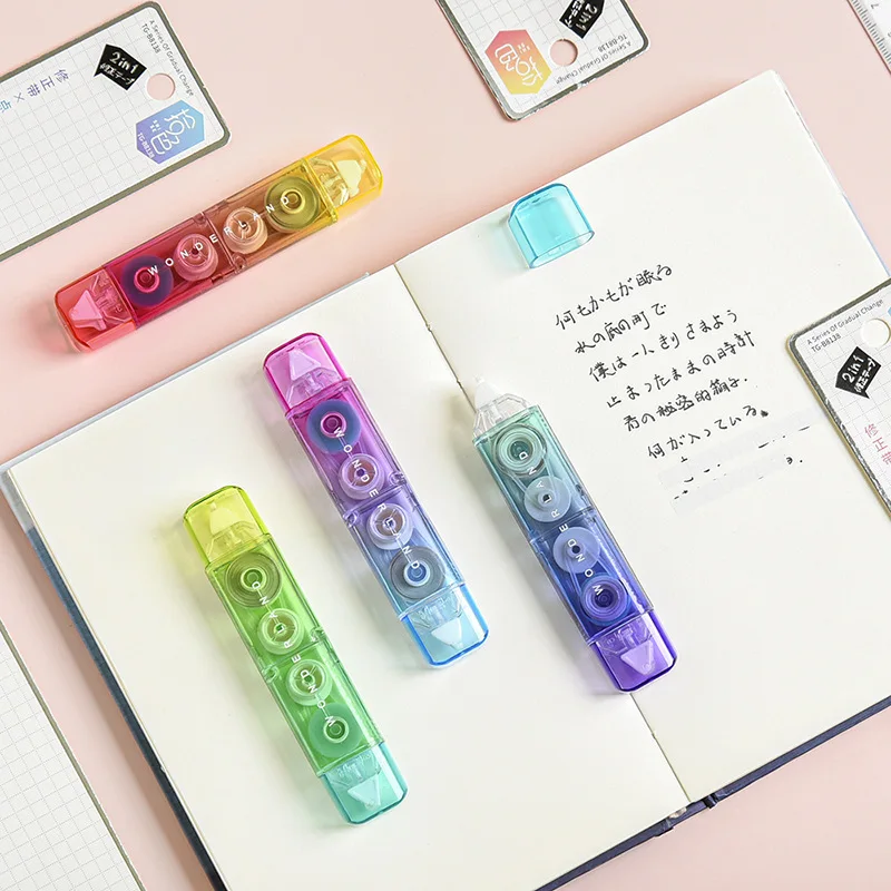 Mohamm 1 Pc Correction Tape PET 5mm*4m/5mm*3m Dispensing Rainbow Gradient Color Double Heads Creative Stationery School Supplies correction tape
