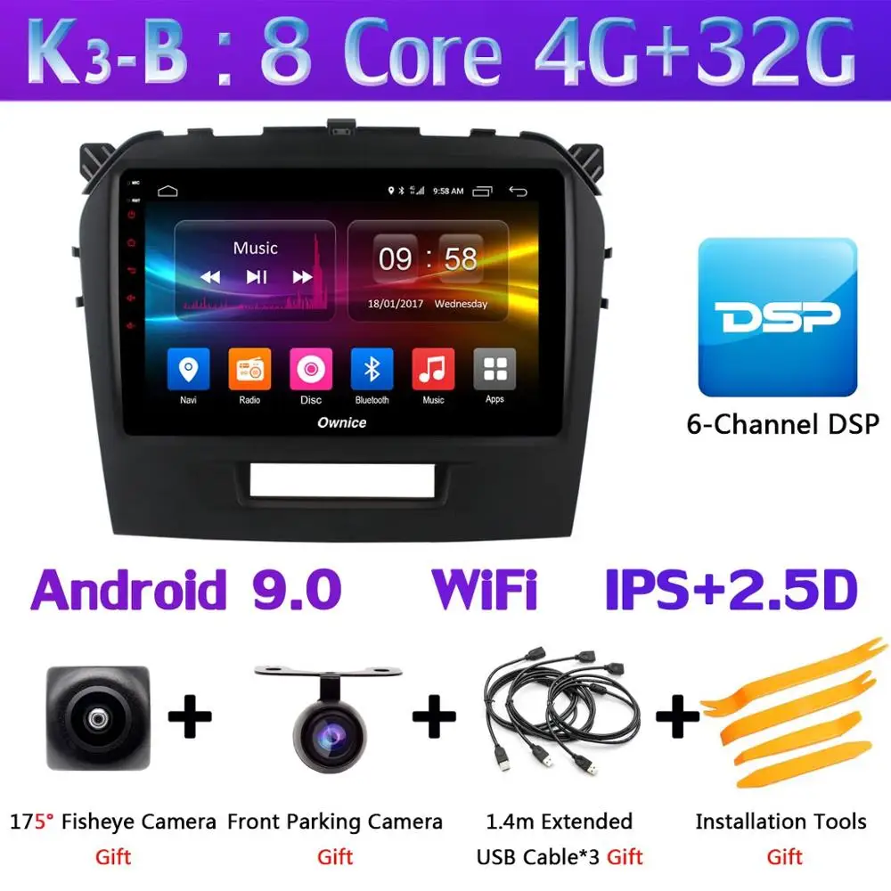 360 ° панорамный 4G LTE Android 9,0 4G+ 64G gps радио SPDIF DSP CarPlay автомобильный мультимедийный плеер для Suzuki Vitara- головное устройство - Цвет: K3-B