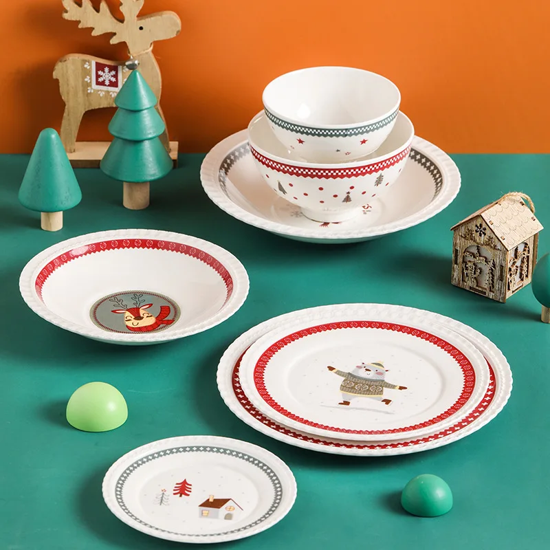 Nordic Christmas Tableware Set Breakfast Plate Cartoon Dinner Bowl Mug Dessert Series | Дом и сад