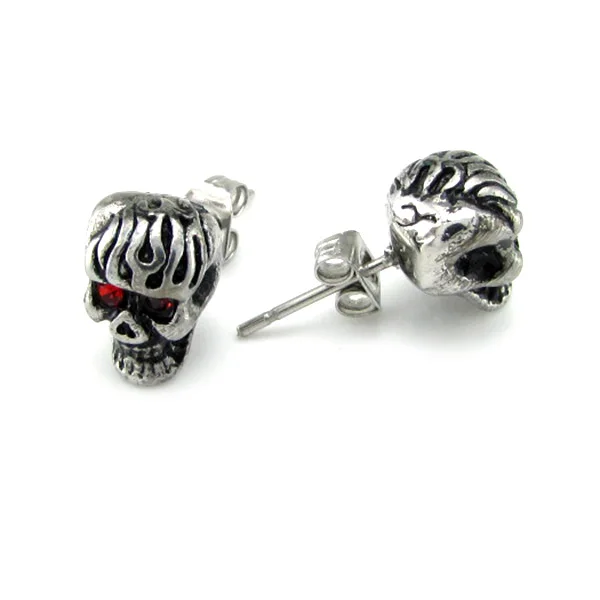 Wholesale Price Boy's Girl's 316L Stainless Steel Crystal Red Eye Skull Stud Push-back Earrings Jewelry 5