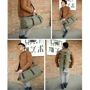 

Vintage Leather Men Canvas Travel Backpack Luggage Duffle Bag Weekend Overnight
