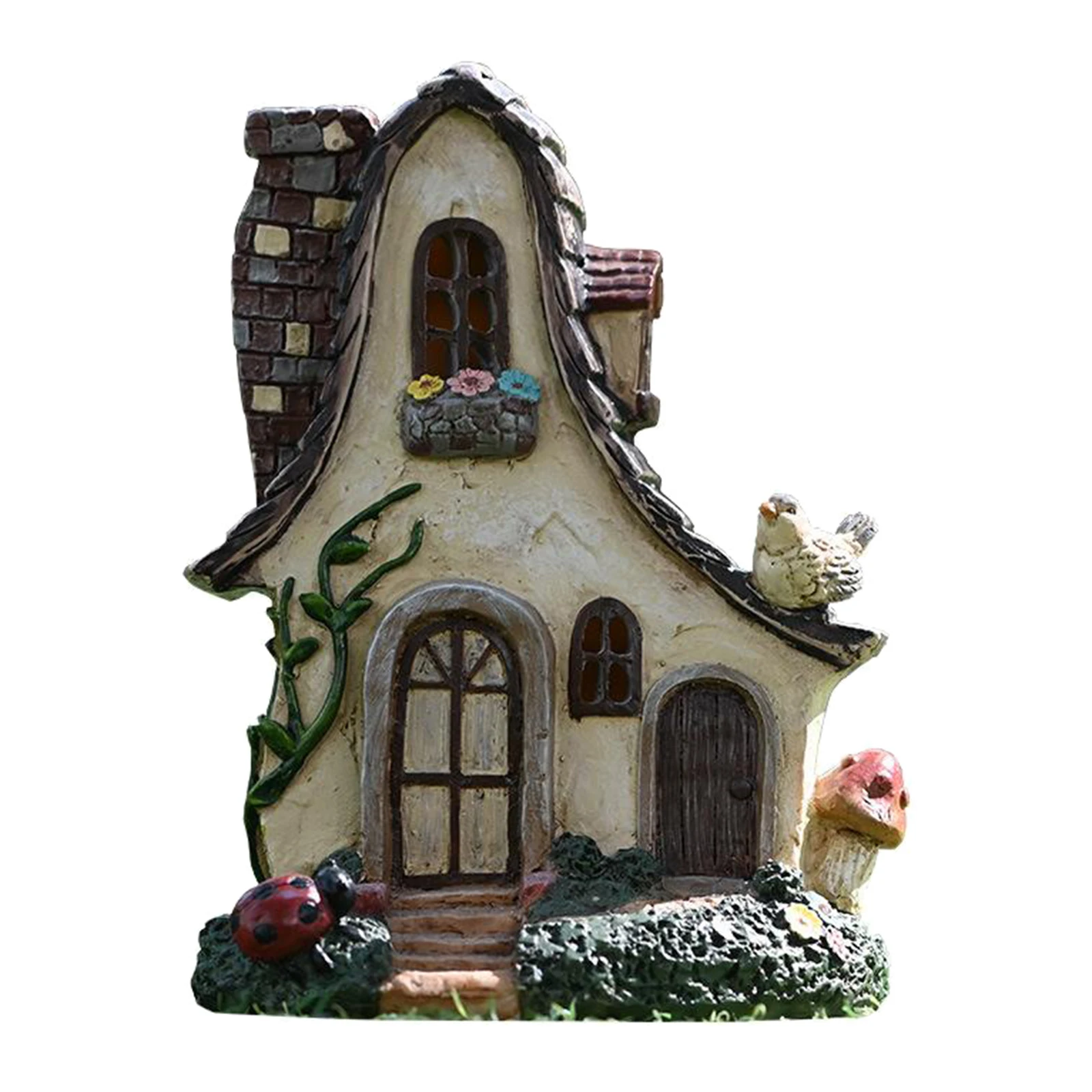 Mystic Gnome Fairy House Figurine Outdoor Decor Garden House Statues, Waterproof and Durable, for Balcony, Flower Bed
