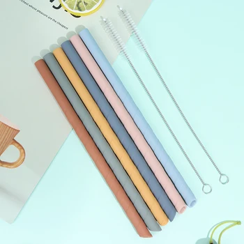 

Silicone Straws Set 6 Colors Reusable Drinking Straws with 2 Cleaning Brushes