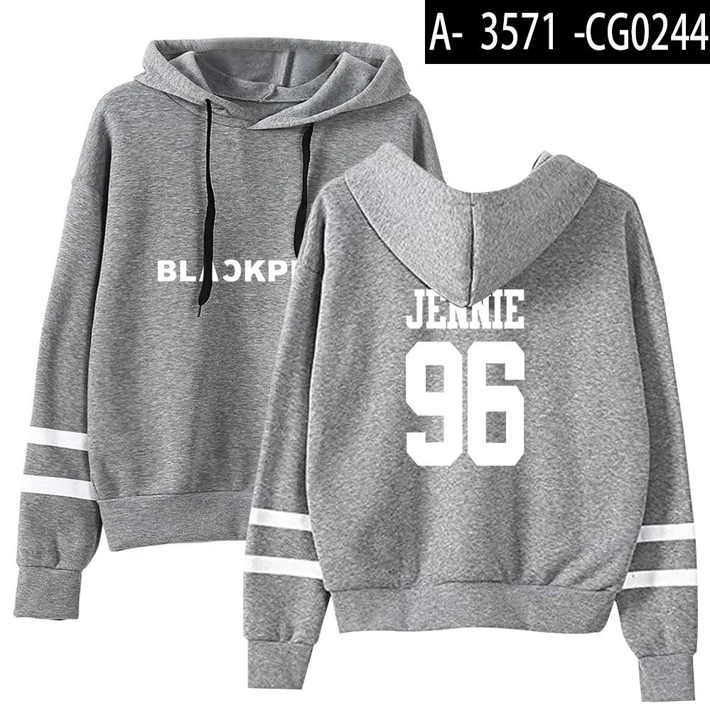 Blackpink Lisa толстовки женские карманы трендовые Kpop толстовки женские письмо напечатано свободно бархат женские с длинным рукавом Милая уличная - Color: gray