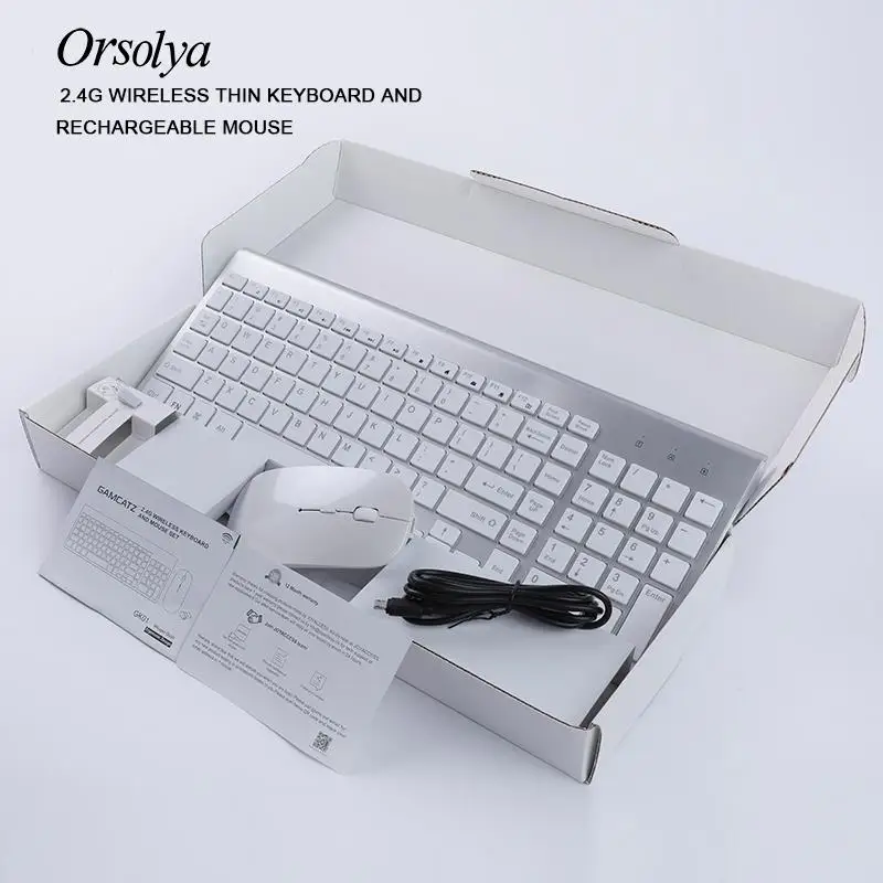 2.4G Wireless Thin Keyboard and Rechargeable Mouse Combo English/Russian Keyboard Orsolya Silent key For Computer laptop PC