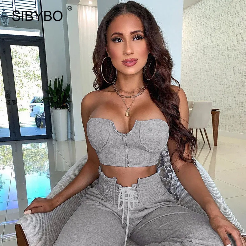 Женский комплект с открытыми плечами Sibybo повседневный из двух предметов на