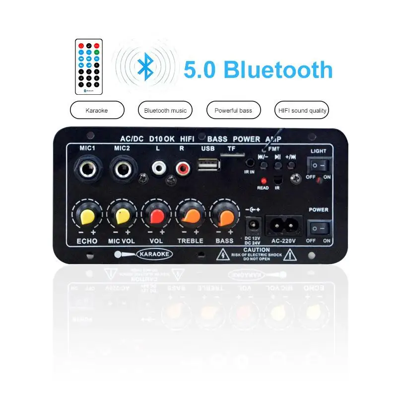 EU/US Digital Bluetooth Stereo Amplifier Board Subwoofer Dual Mic Karaoke Amplifiers Car Home Amplificador For 8-12 Inch Speaker |